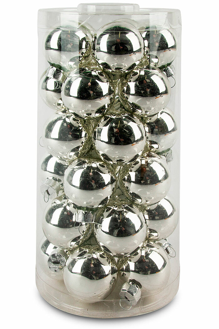 40 Christbaumkugeln von Inge Glas in der Größe 4x3cm in der Farbe Silber.