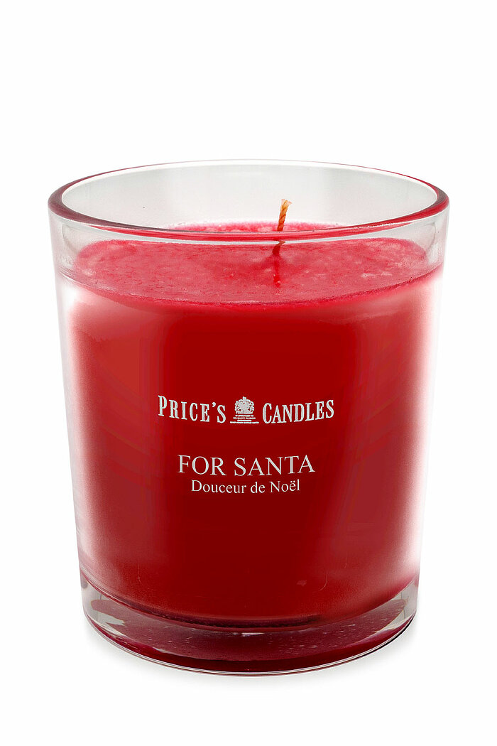 Ein Duftglas von Prices Candles in der Geruchssorte "For Santa" in der Größe 8,9x8,0cm.