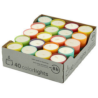 Richard Wenzel Teelichter Colorlights (40er Pack) - Summer Edition Artikelvorschau Teelichter Colorlights (40er Pack) - Summer Edition