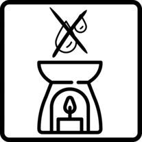 Duftlampen Piktogramm: Kein Wasser in die Wachsmasse gelangen lassen - Spritzgefahr!