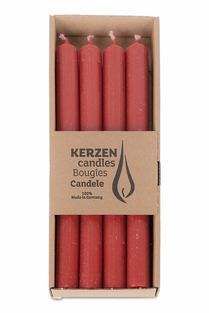 4 Rustic Stabkerzen von Richard Wenzel in der Größe 25x2,2cm in der Farbe Rubin.