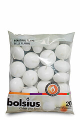 20 Schwimmkerzen von Bolsius in der Größe 4,5x3cm in der Farbe weiß.