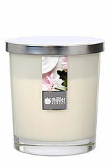 Ein Maxi-Duftkerzenglas von Müller Kerzenfabrik in der Größe 11x9,5cm mit dem Duft Erdbeer-Liebe.