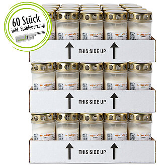 Bolsius Grablicht Nr. 3 mit Deckel - Weiß 60 Stück + Feuerzeug Artikelvorschau Grablicht Nr. 3 mit Deckel - Weiß 60 Stück + Feuerzeug