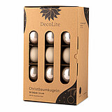 Ein 30er Pack Christbaumkugeln in Beige mit 6cm Durchmesser von DecoLite in einer dekorativen Schachtel.
