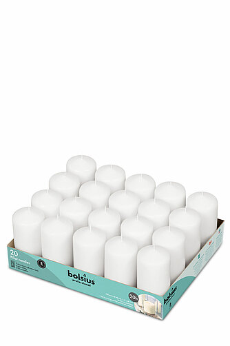 Bolsius Stumpen 100/48 mm (20er Tray) - weiß Artikelvorschau Stumpen 100/48 mm (20er Tray) - weiß