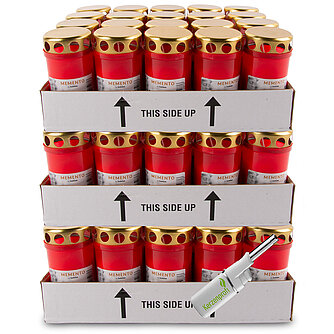 Bolsius Grablicht Nr. 3 mit Deckel - Rot 60 Stück + Feuerzeug Artikelvorschau Grablicht Nr. 3 mit Deckel - Rot 60 Stück + Feuerzeug