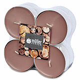 Acht Maxi-Duft-Teelichter von Müller Kerzenfabrik in der Größe 2,2x5,7cm mit Sandelholzduft.