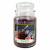 Eine Duftkerze im Apothekerglas von Prices Candles in der Größe 19,5x10cm mit dem Geruch von Feige und Pflaume und einem Gewicht von 630g.