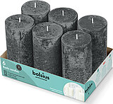 6 Bolsius Professional Rustik Stumpenkerzen in der Größe 13x6,8cm in der Farbe stürmisches Grau.
