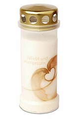 1 Bolsius Dauerbrenner Nr. 6 mit Deckel und Motiv Herz in der Größe 17x6,5cm in der Farbe Weiß.