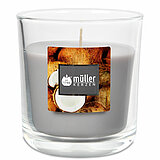 Ein Duftglas von Müller Kerzenfabrik in der Größe 8,8x8cm mit dem Geruch Kokosnuss Insel.