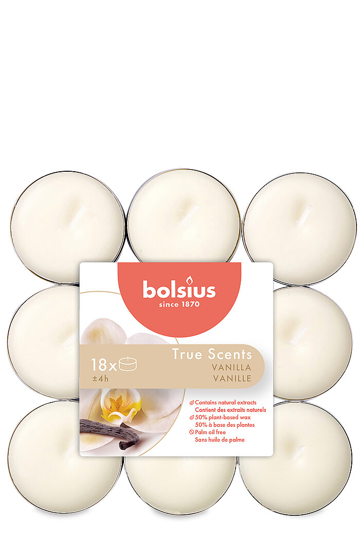 38 Duft-Teelichter von Bolsius mit dem Duft Vanille.