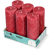 6 rustik Stumpenkerzen von Bolsius Professional in der Größe 19x6,8cm in der Farbe samtrot.