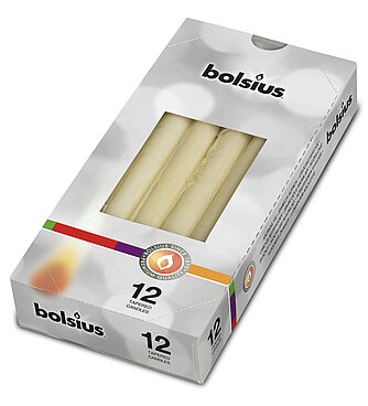 Bolsius Spitzkerzen 245/24 mm cello 12er Pack - elfenbein Artikelvorschau Spitzkerzen 245/24 mm cello 12er Pack - elfenbein