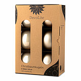 Ein 6er Pack Christbaumkugeln in Champagner mit 10cm Durchmesser von DecoLite in einer dekorativen Schachtel.