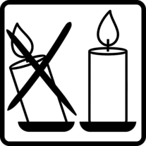Kerzen Piktogramm: Kerzen immer gerade aufstellen.