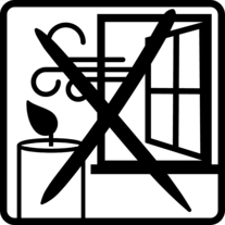 Kerzen Piktogramm: Nicht in Zugluft aufstellen.