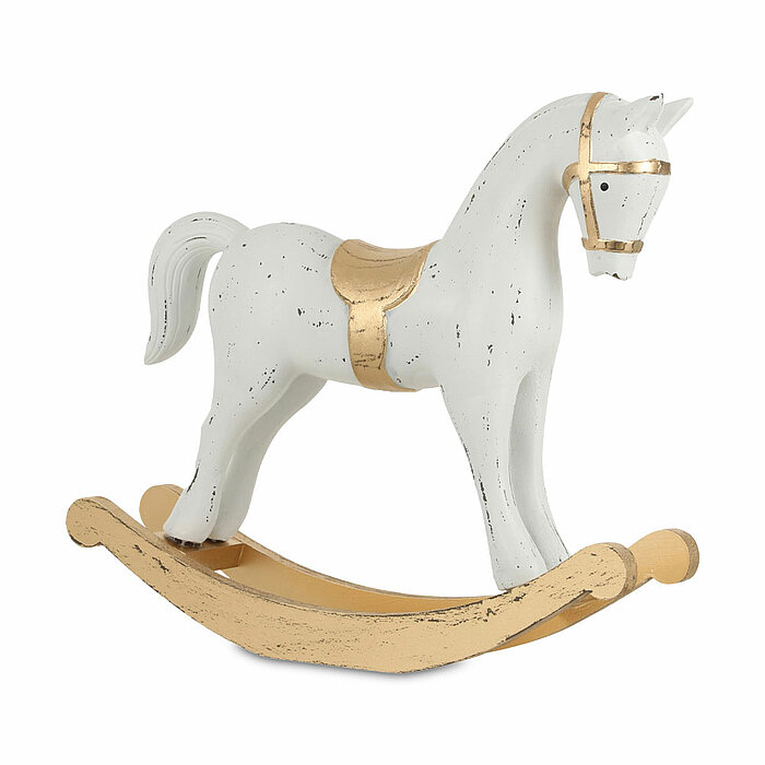 Ein Deko-Schaukelpferd von Edelman in der Größe 22x26cm in der Farbe weiß.