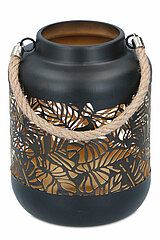 Eine Metalllaterne "Leaves" von Arti Casa in der Größe 17x13cm in der Farbe schwarz.