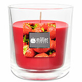 Ein Duftglas von Müller Kerzenfabrik in der Größe 8,8x8cm mit dem Geruch Erdbeer-Liebe.