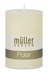Eine Polar Stumpenkerze von Müller Kerzenfabrik in der Größe 10x6,8cm mit Vanilleduft.