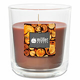 Ein Duftglas von Müller Kerzenfabrik in der Größe 8,8x8cm mit Sandelholzduft.