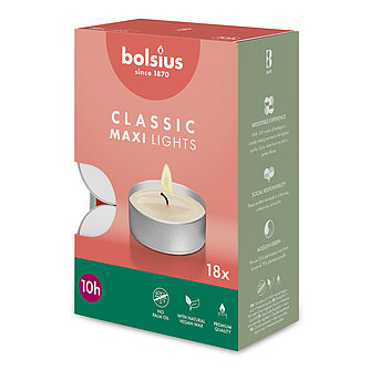 Bolsius Maxi-Teelichte 10h (18er Pack) - Silber Artikelvorschau Maxi-Teelichte 10h (18er Pack) - Silber