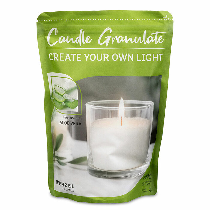 400 Gramm Wachsgranulat von Richard Wenzel mit dem Geruch Aloe Vera.