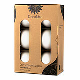 Ein 6er Pack Christbaumkugeln in Weiß mit 10cm Durchmesser von DecoLite in einer dekorativen Schachtel.