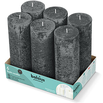 Bolsius Rustik Stumpen 190/68mm - stürmisches Grau (6er Tray) Artikelvorschau Rustik Stumpen 190/68mm - stürmisches Grau (6er Tray)