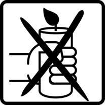 Kerzen Piktogramm: Brennende Kerzen niemals bewegen.