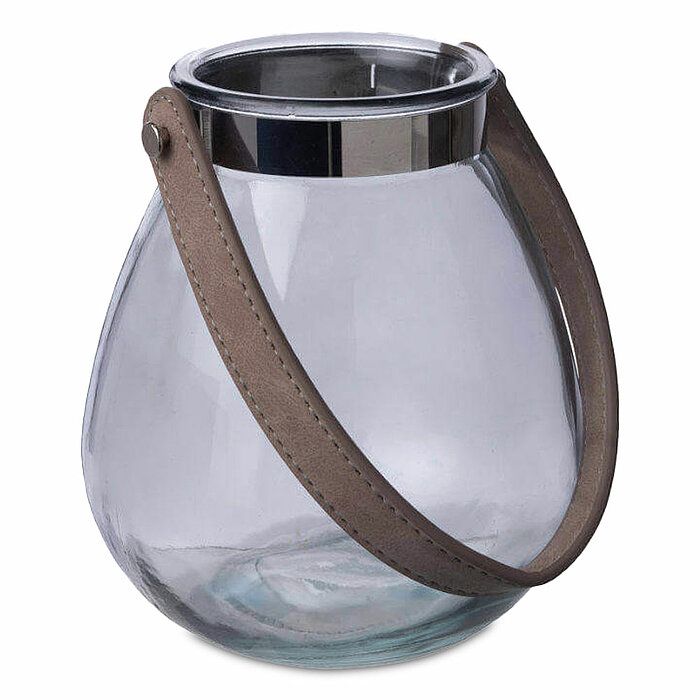 Eine Glaslaterne Belly von Sandra Rich in der Größe 16x14,5cm in der Farbe grau.