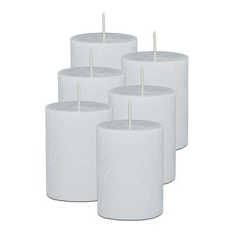 DecoLite Rustic Stumpenkerzen 80/60 mm (Safe Candle) - 6 Stück - weiß Artikelvorschau Rustic Stumpenkerzen 80/60 mm (Safe Candle) - 6 Stück - weiß