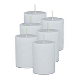 6 rustik Stumpenkerzen von Decolite in der Größe 8x6cm in der Farbe weiß.