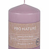 Eine Pro Nature Stearin-Stumpenkerze von Müller Kerzenfabrik in der Größe 10x6,8cm in der Geruchssorte Flieder.