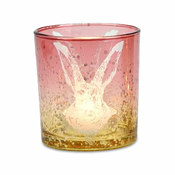 Ein Teelichthalter Hase von G. Wurm GmbH in der Größe 8x7cm in der Farbe rosa.