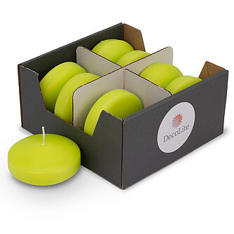 DecoLite Maxi-Schwimmkerzen - 80 mm (8 Stück) - Limone Artikelvorschau Maxi-Schwimmkerzen - 80 mm (8 Stück) - Limone