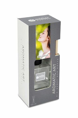 Ein Raumbedufter Anti Tabak von Müller Kerzenfabrik in der Größe 20,5cm mit 100ml Inhalt.