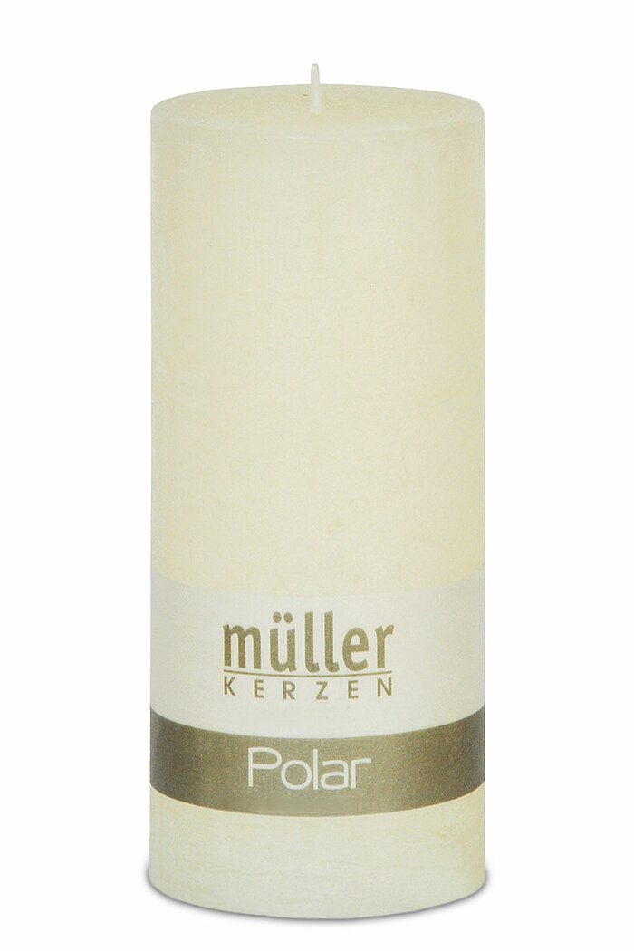 Eine Polar Stumpenkerze von Müller Kerzenfabrik in der Größe 16x6,8cm mit Vanilleduft.