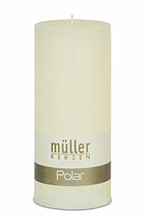 Eine Polar Stumpenkerze von Müller Kerzenfabrik in der Größe 16x6,8cm mit Vanilleduft.