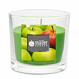 Ein Duftglas von Müller Kerzenfabrik in der Größe 6,5x7cm mit dem Geruch saftiger Apfel.
