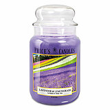 Eine Duftkerze im Apothekerglas von Prices Candles in der Größe 19,5x10cm mit dem Duft Lavender & Lemongrass und einem Gewicht von 630g.