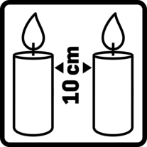 Kerzen Piktogramm: Genügend Abstand zwischen brennenden Kerzen lassen.