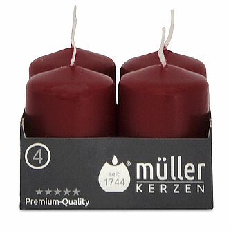 Müller Kerzenfabrik Stumpenkerzen 62/48 mm - weinrot (4er Pack) Artikelvorschau Stumpenkerzen 62/48 mm - weinrot (4er Pack)