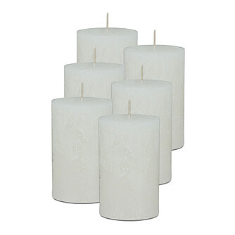 DecoLite Rustic Stumpenkerzen 110/70 mm (Safe Candle) - 6 Stück - wollweiß Artikelvorschau Rustic Stumpenkerzen 110/70 mm (Safe Candle) - 6 Stück - wollweiß