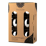 Ein 6er Pack Christbaumkugeln in Silber mit 10cm Durchmesser von DecoLite in einer dekorativen Schachtel.