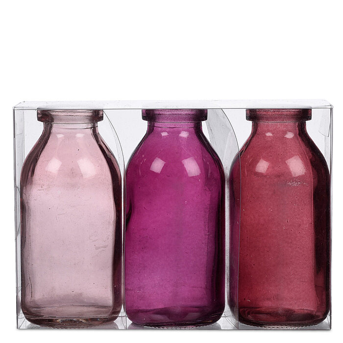 Drei kleine Flaschen Bottle von Sandra Rich in der Größe 10,5x5,0cm in der Farbe Pink.