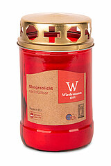 Ein nachfüllbares Grablicht aus Glas von Wiedemann in der Größe 12,5x6,8cm in der Farbe rot.