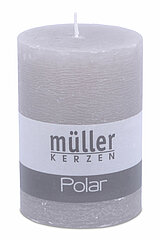 Eine Polar Stumpenkerze von Müller Kerzenfabrik in der Größe 10x6,8cm in der Farbe Schiefer.